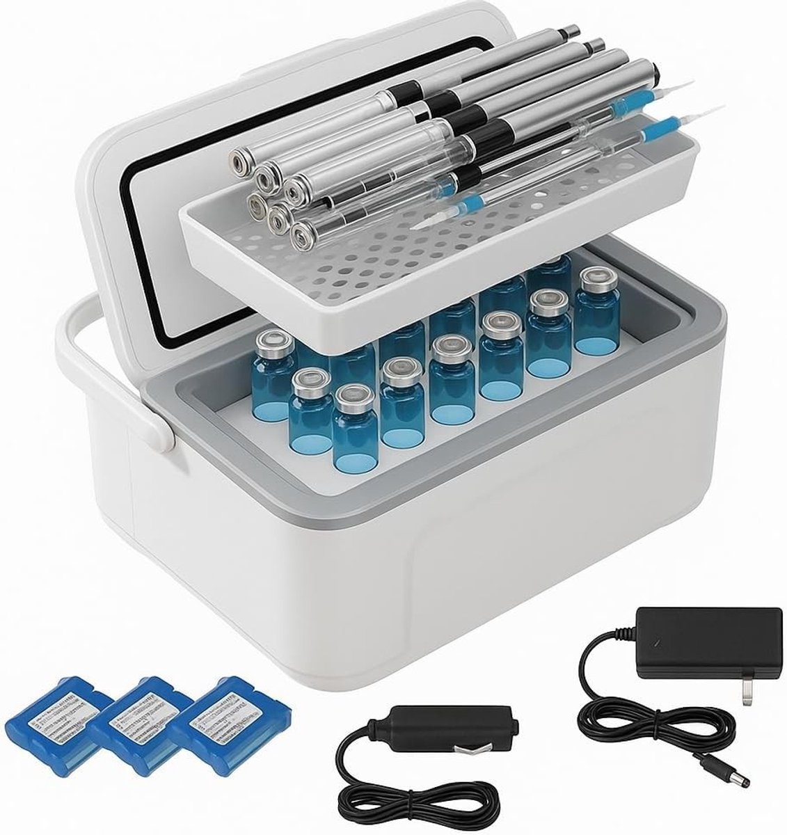 Draagbare Medicijnkoeler - Wit - 24 x 9,5 x 14,5 cm - Met Temperatuurregeling - Voor Reizigers en Diabetici