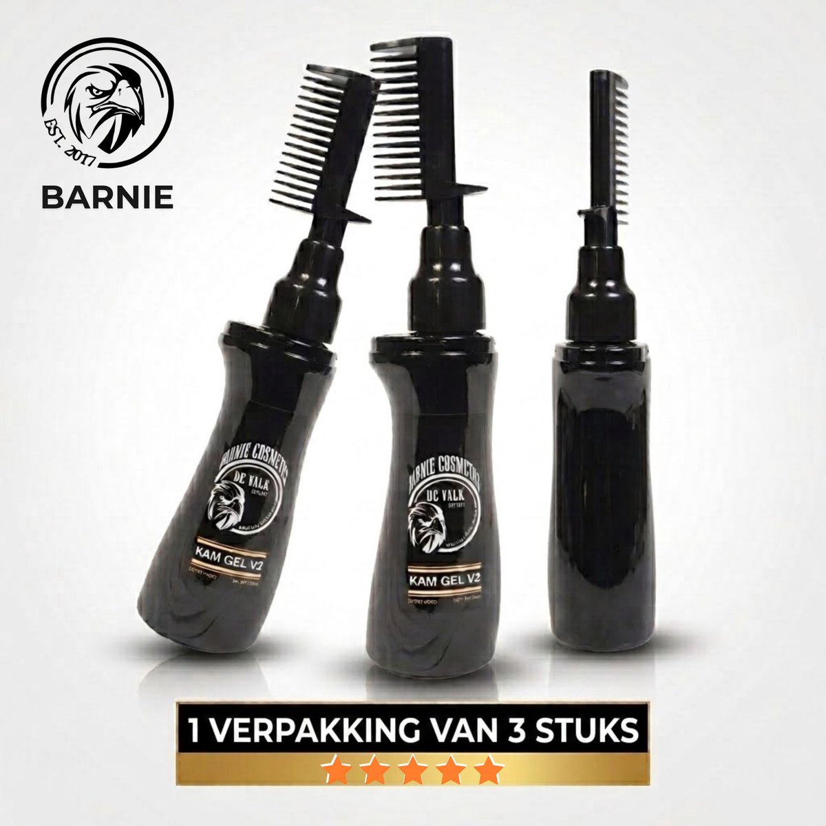 Barnie Cosmetics® - 3 stuks - kam gel V2 - Precision Styling Gel met Ingebouwde Kam - Professionele Haargel met Kam - 2-in-1 Haargel met Kam