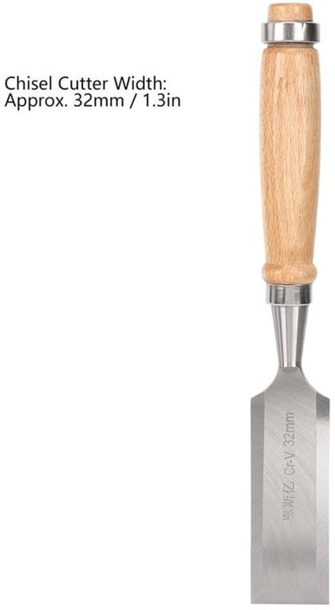 Houtbeitel 32 Mm - Chroom-vanadium Staal - Houten Handvat - Houtbewerkingsgereedschap - Professioneel Gebruik - Inclusief Beschermhoes - Beitel