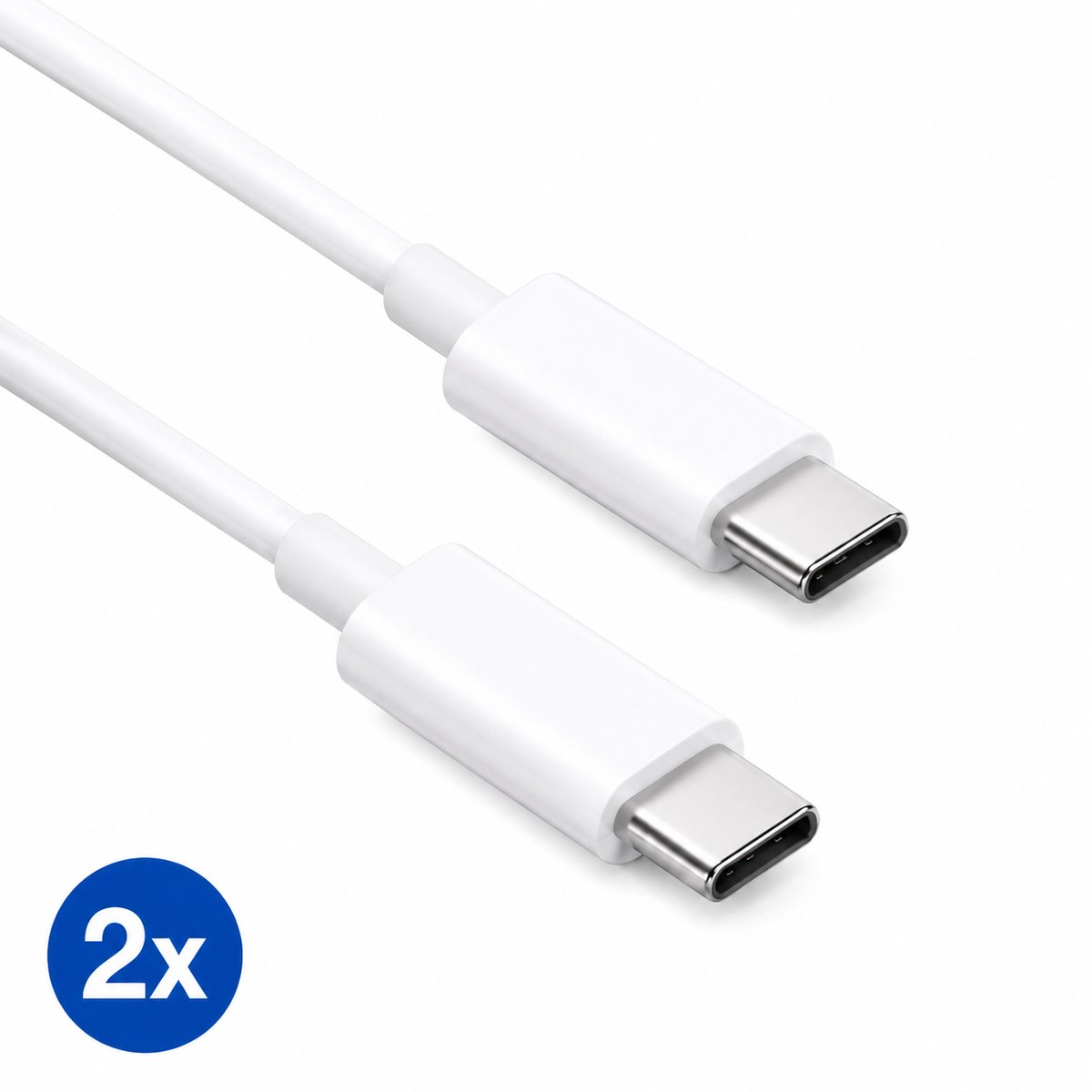 USB-C naar USB-C Kabel 65W - 1,5 m - 2 Stuks - Snellaadkabel met Versterkte Connector - Voor Telefoon, Tablet & Laptop - Wit