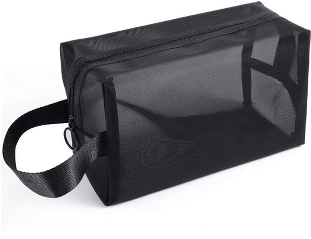 Douchetas Zwart - Mesh Douchetas - Ophangtas - Cosmetica-Organizer - Draagtas - 21 x 12 x 8 cm - Ademend en snel drogend - Toilettas