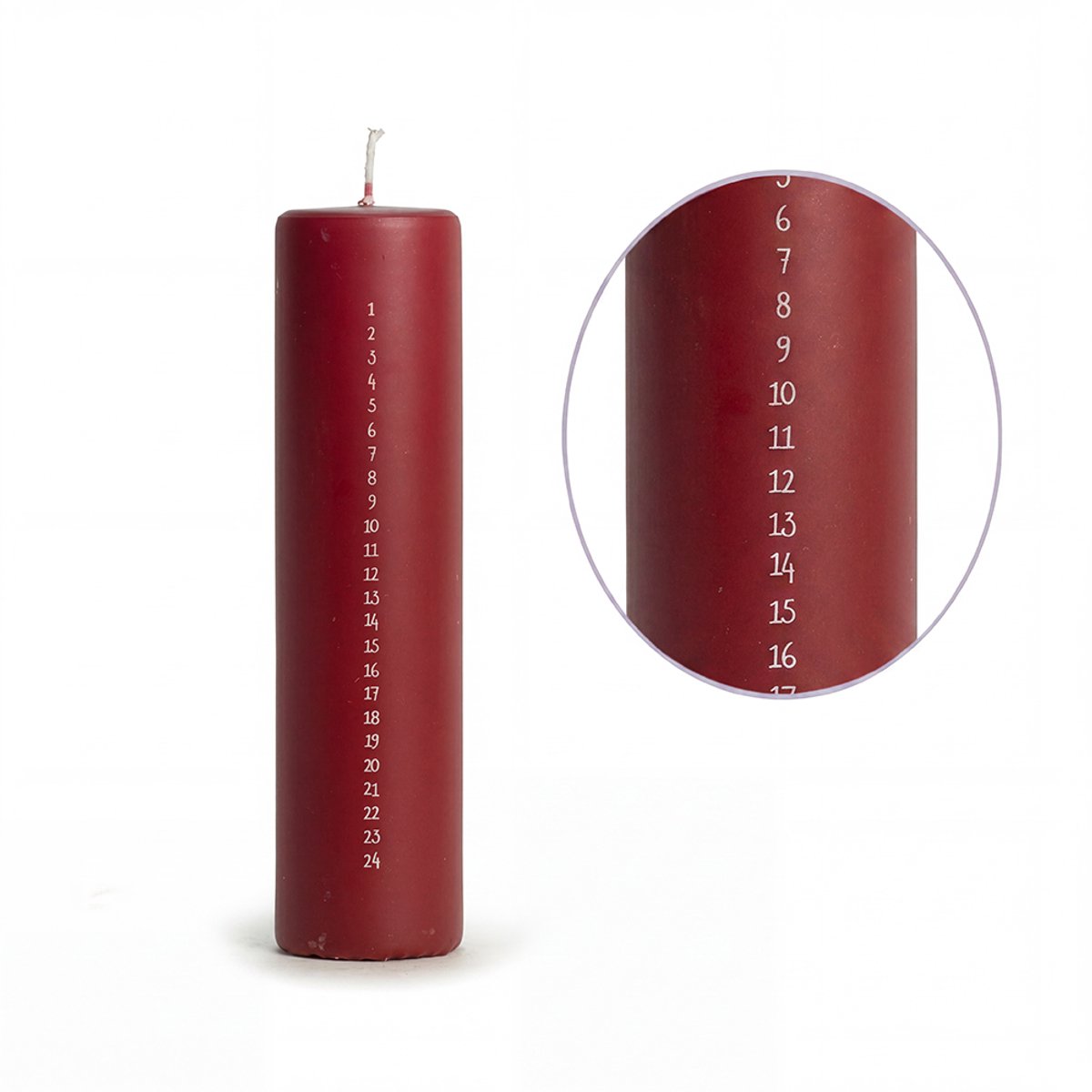 Rustik Lys Adventkaars Pilaar – Raspberry – Ø 5 x 20 cm – 50 Branduren – 6 Stuks