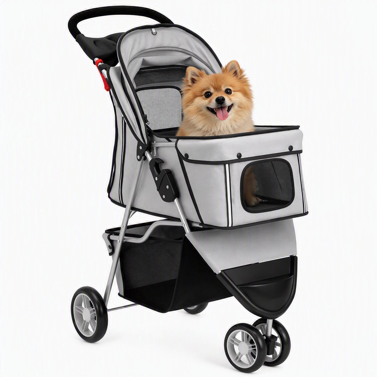 Nutrella Hondenbuggy - Hondenkar - Hondenwagen - Lichtgewicht - Opvouwbaar - Opbergmand - tot 10 kg - 77x44x cm - Grijs