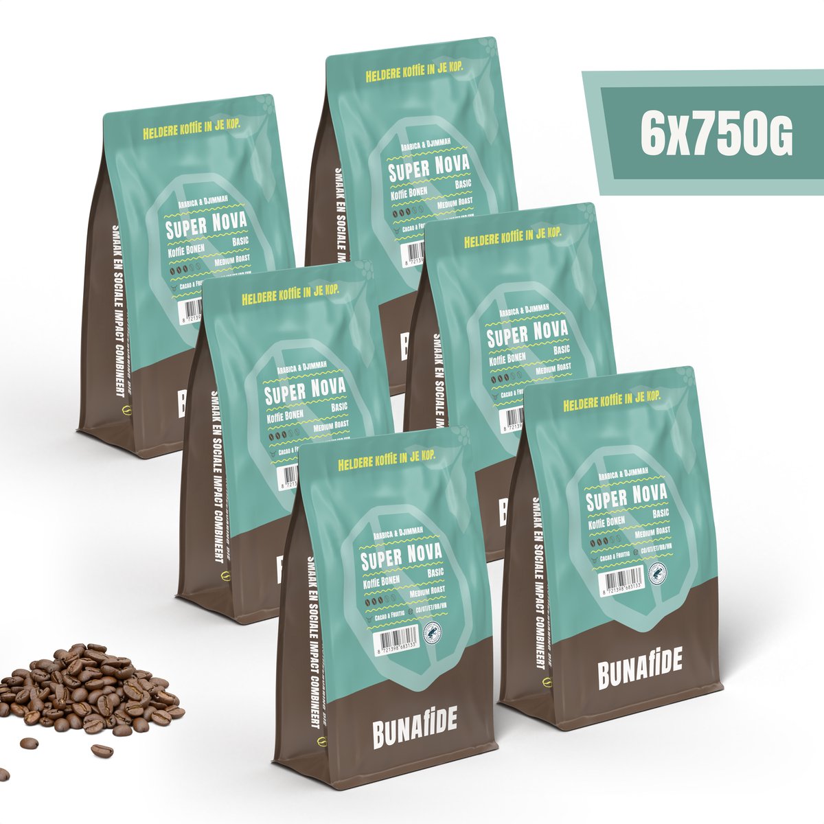 Bunafide - Super Nova - Medium Roast - Arabica & Djimmah - Koffiebonen - 6 x 750 gram