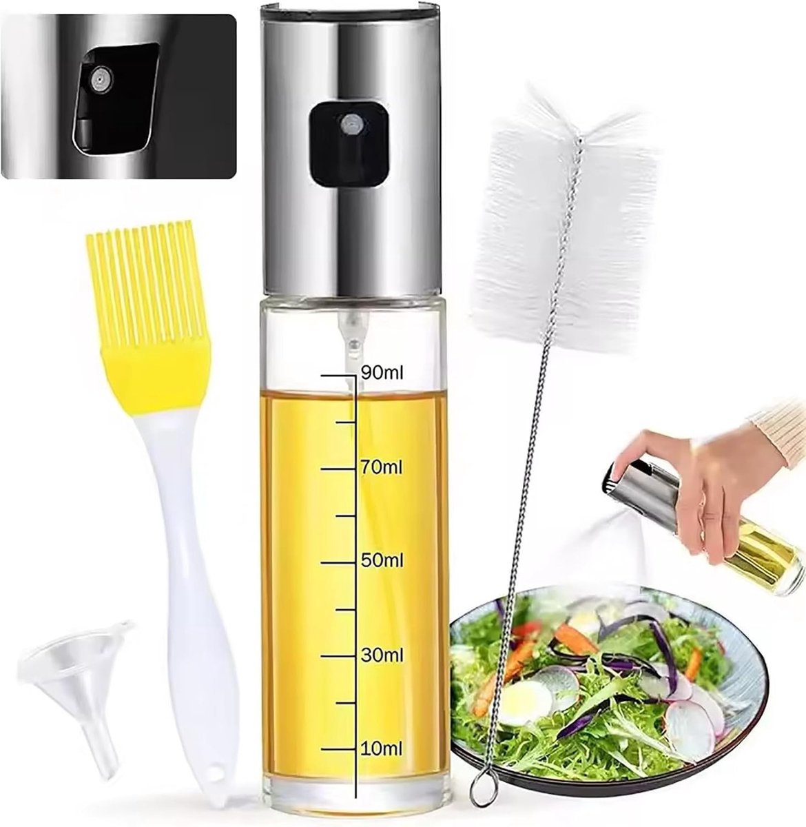 Olijfoliesprayer - Transparant - 100 ml - Roestvrijstalen Verstuiver voor Gezond Koken