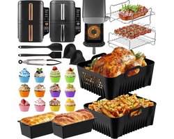 Siliconen Airfryer Accessoires voor Ninja Double Stack XL 9,5L en Foodi MAX Dual Zone - 2 Delige Set met 27 Onderdelen
