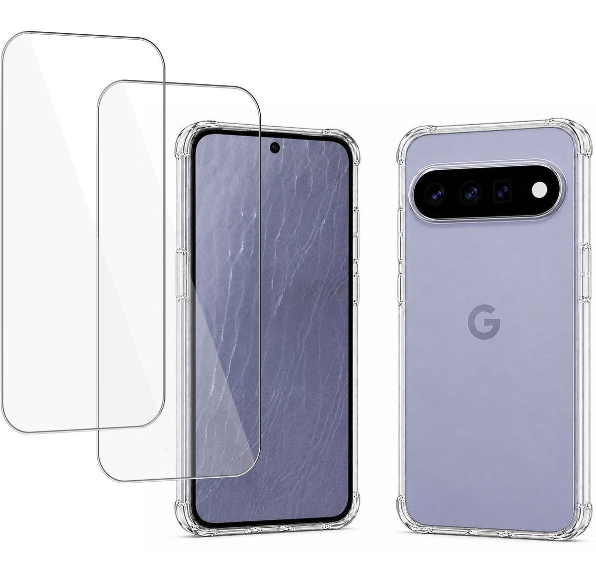 2x Hoesje met screenprotector geschikt voor Google Pixel 11 / 11 Pro - Luchtkussens - Siliconen Hoes - Gehard Glas - Transparant - geschikt voor Google Pixel 11 / 11 Pro