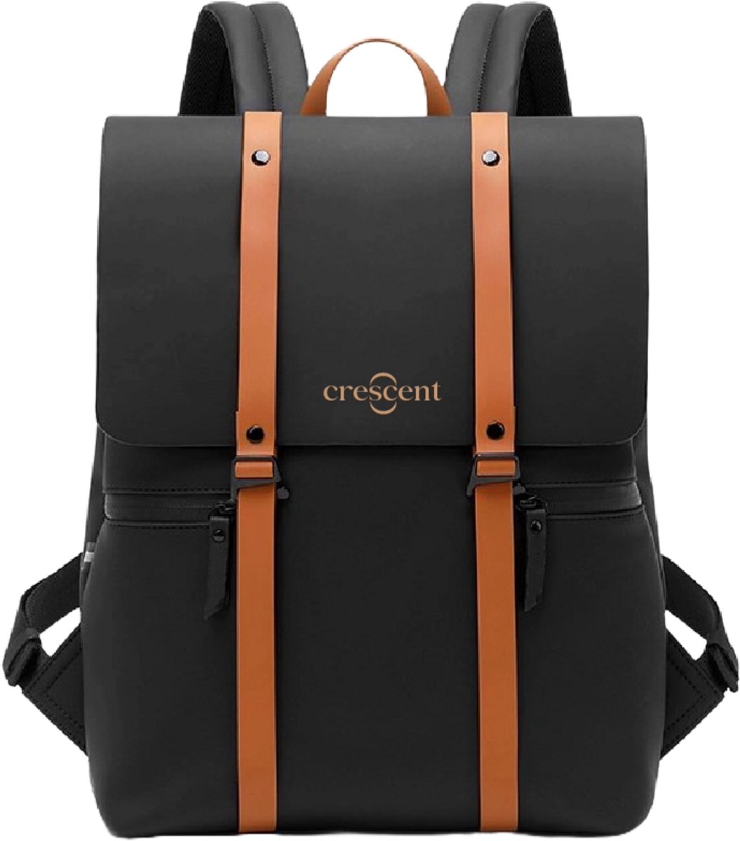 Crescent-Amblève Stijlvolle Rugzak met Flap Zwart Unisex - Gemakkelijk toegankelijke Haaksluiting, Draagbare Laptop Rugzak tot 15,6 inch, Waterbestendig, Veelzijdig voor Reizen, Werk, School en Casual Dagelijks Gebruik