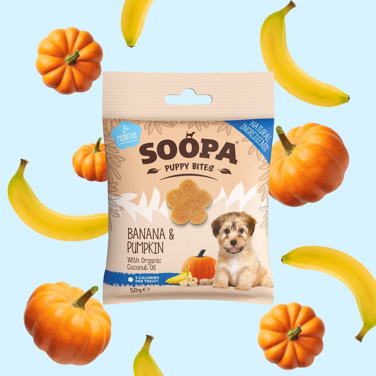 Soopa - gezonde bites - hondensnacks -  banaan & pompoen - puppy - vegan - vegetarisch