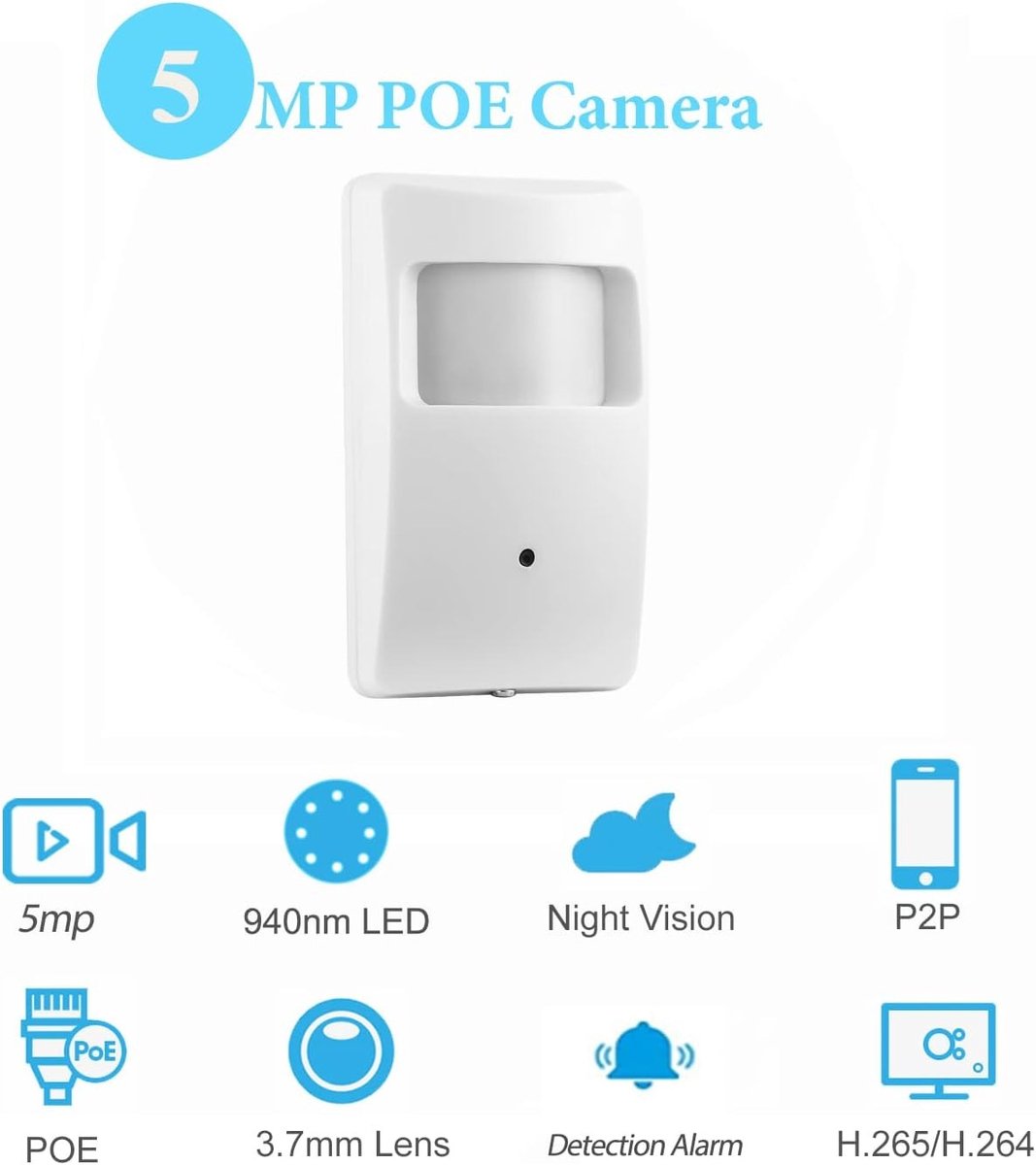 Verborgen camera - Zwart - 3,7 mm lens - 5MP Ultra HD IP Camera met Infrarood Nachtzicht - Voor Binnen