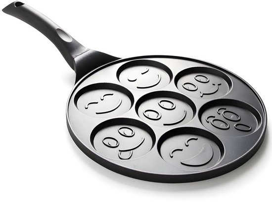 Pannenkoekenpan met Smiley Emoji Ø26 cm – Pancakes Pan – Gegoten Aluminium – Antiaanbaklaag – Crêpepan & Koekenpan