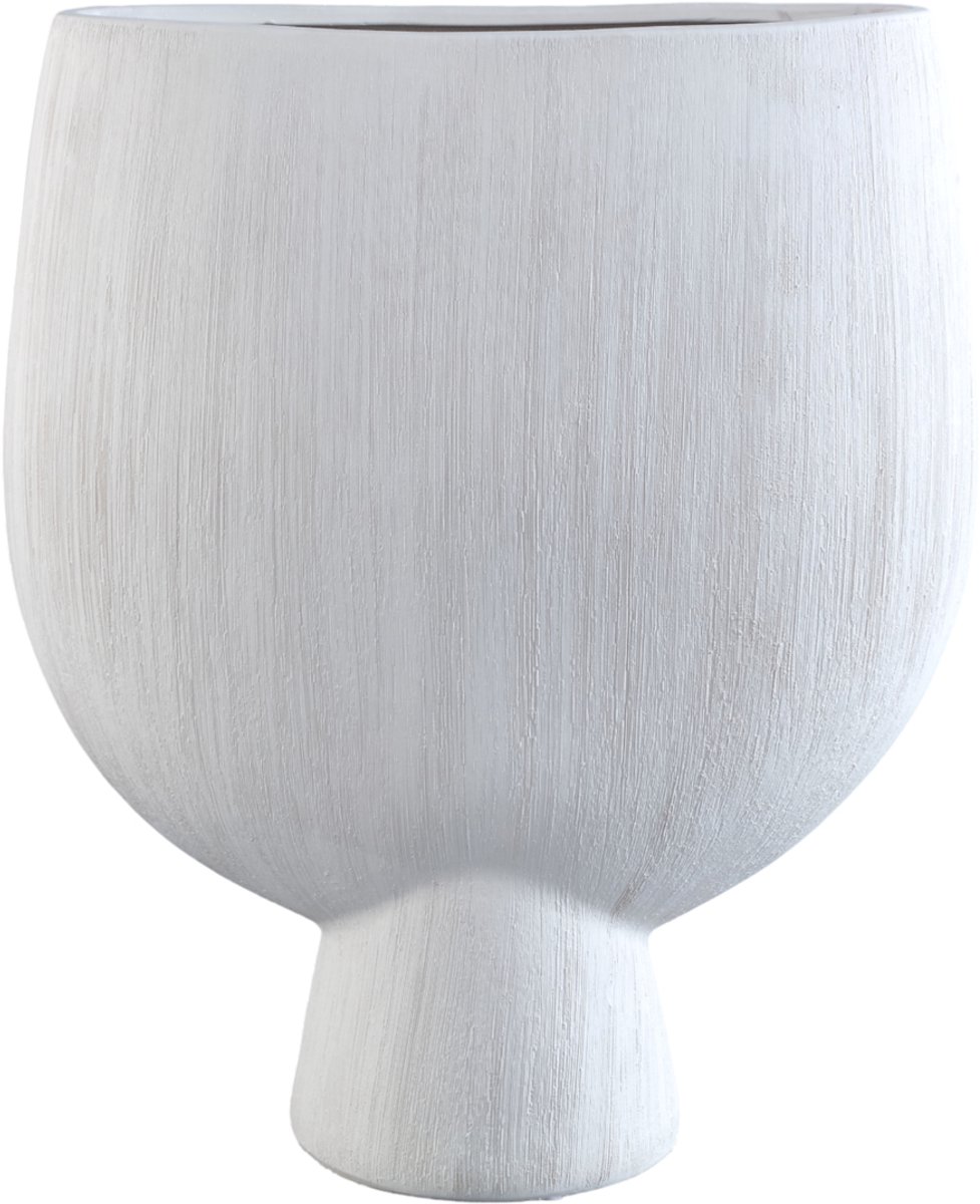 PTMD Tywin White Ceramic Oval Pot On Foot Fine Lines M