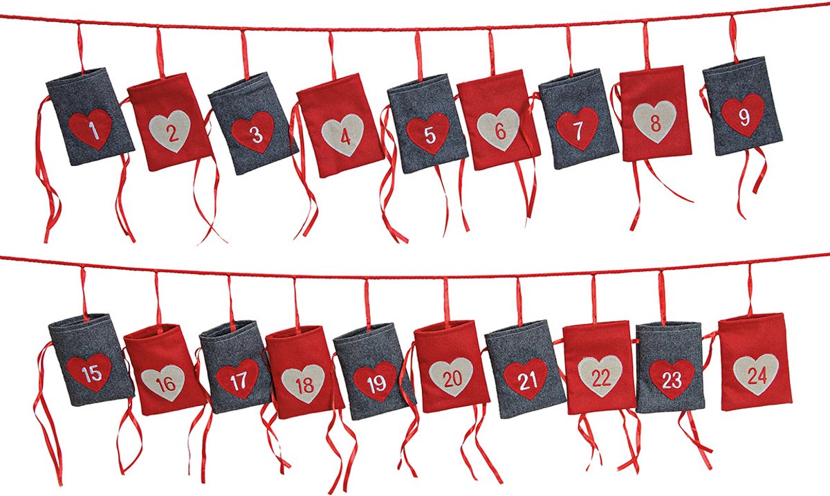 Adventskalender van textiel, 24 zakjes