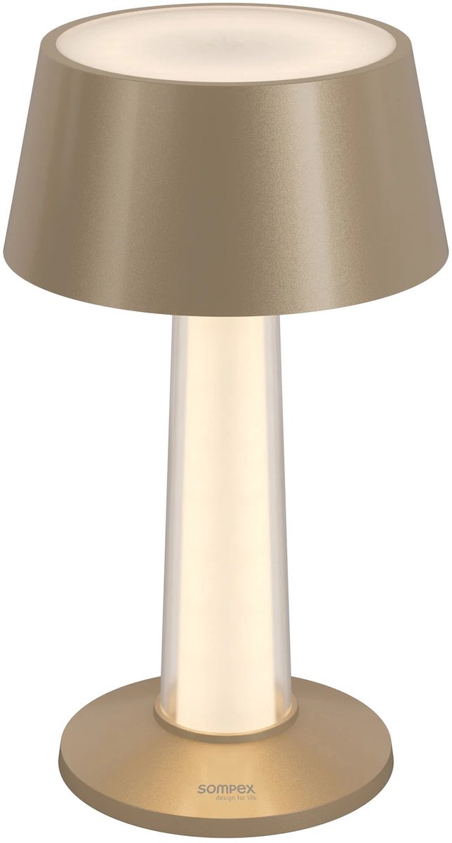 Sompex LULU, draadloze tafellamp , Champagne - 19cm hoog dimbaar - oplaadbaar - Stijlvol voor binnen en buiten - en past zich perfect aan uw interieurstijl aan.