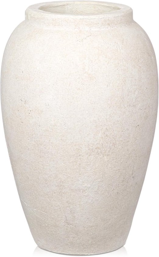 Handgemaakte 27 cm hoge keramische vaas in vintage stijl voor decoratie van woonkamer en kantoor, perfect voor pampasgras en rustieke antieke accenten, crème kleur