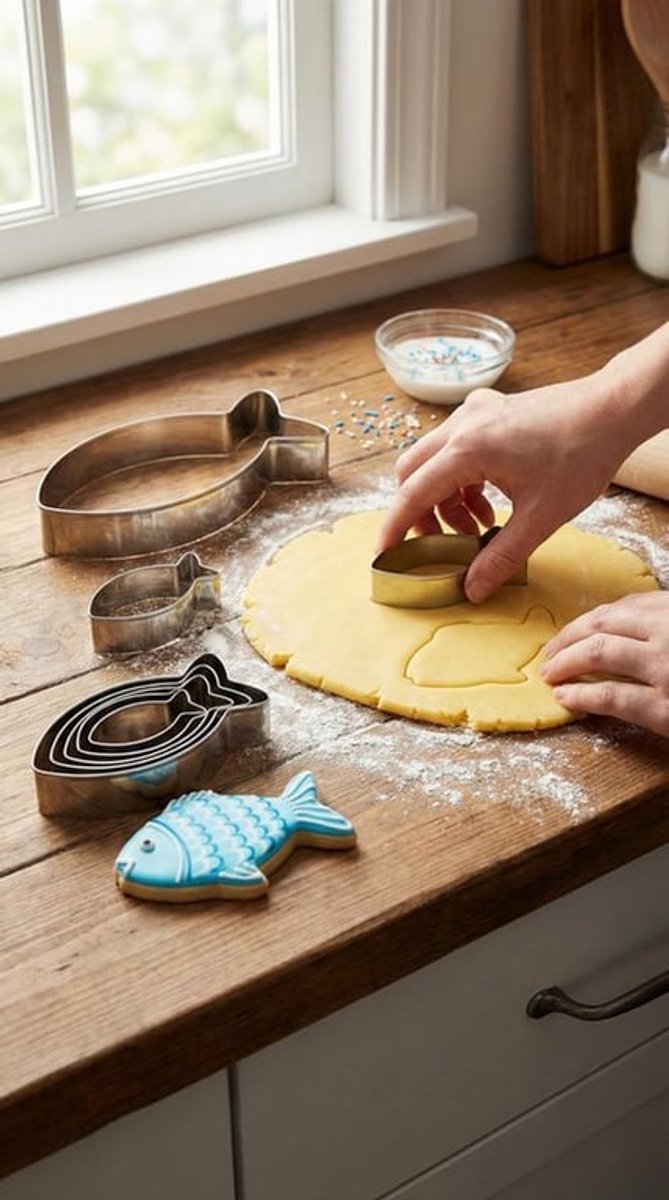 Koekjessnijder set - 5 eenheden - Roestvrij staal - Duurzaam - Visvorm - Verschillende maten (10,5/8,7/6,7/5,2/4,0 cm) - Koekjesvorm