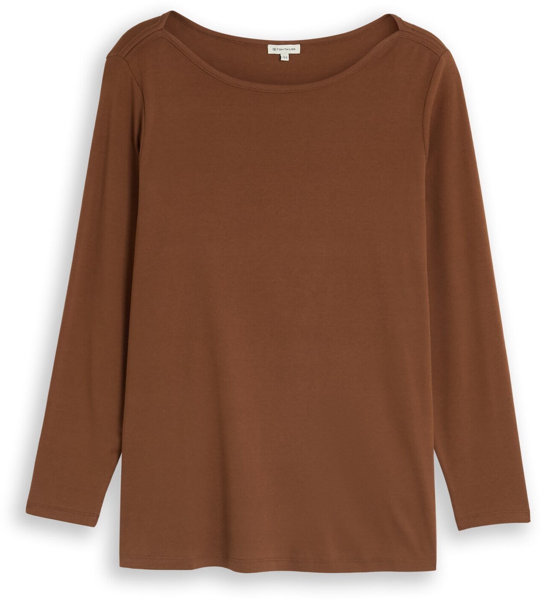 Tom Tailor - Plus Size - Slim fit T-shirt met lange mouwen en boothals - Maat 54 - camel