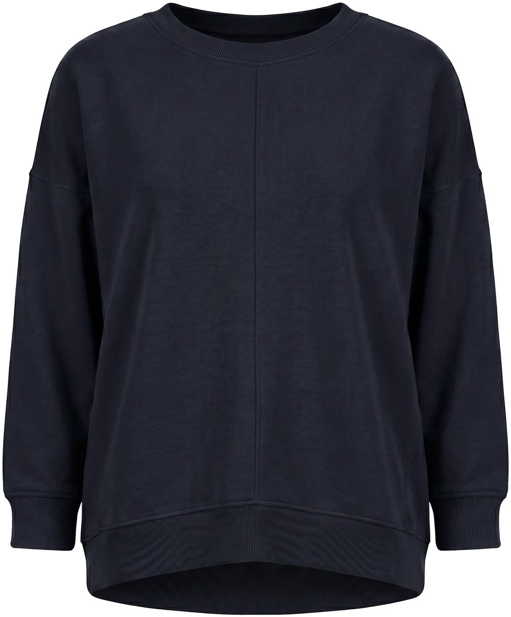 Ulla Popken - Dames - Long sweatshirt oversized ronde hals lange mouwen - Zwart - Maat 54+