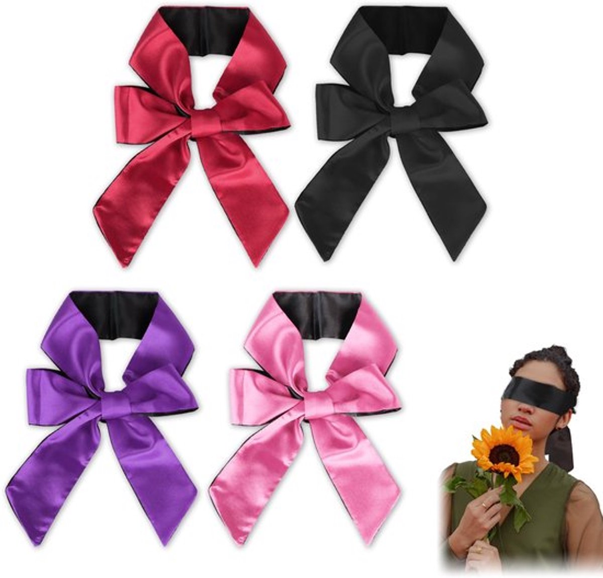 Oogmasker 4 Stuks - Verstelbaar/Satijnen - Zijden/Slaapmasker - Zachte Oogbedekking - Reis-oogmasker - Comfortabel Materiaal
