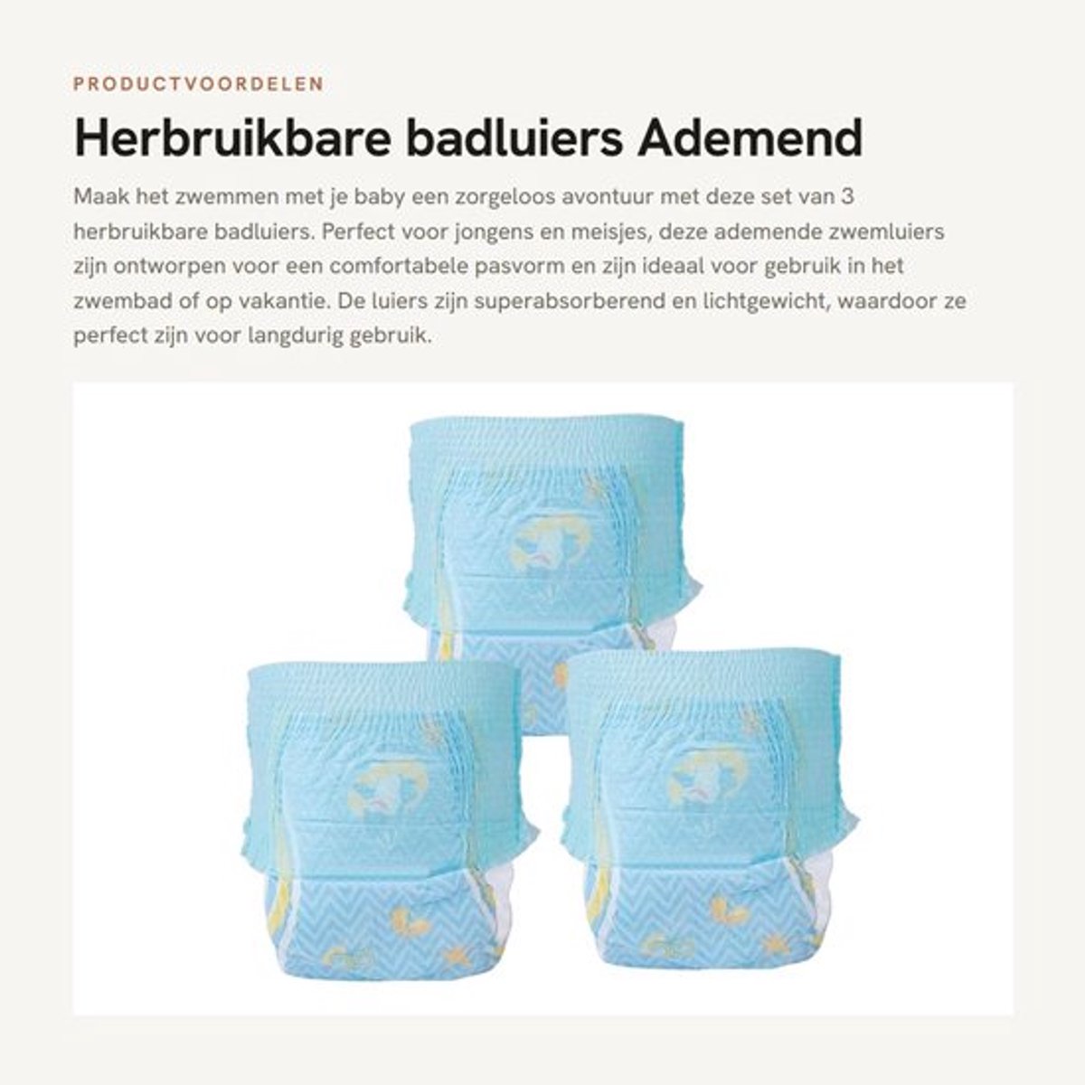 Badluiers 3 Stuks - Herbruikbaar - Ademend - Verstelbaar - Lichtgewicht - Superabsorberend - Geschikt voor 6-16 kg - Zwemluiers