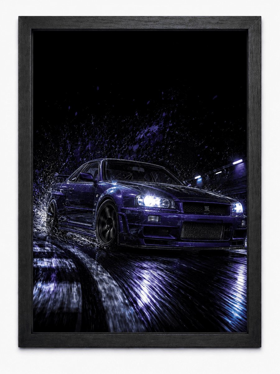 Nissan Skyline GT-R R34 Poster | JDM Klassieker | Inclusief Zwarte A4 Lijst