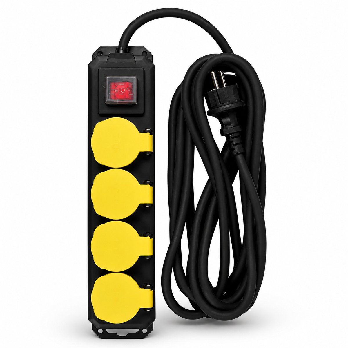 Stekkerdoos IP44 - 4-voudig - 5 Meter - Schakelaar - 3680 W - Zwart/Geel