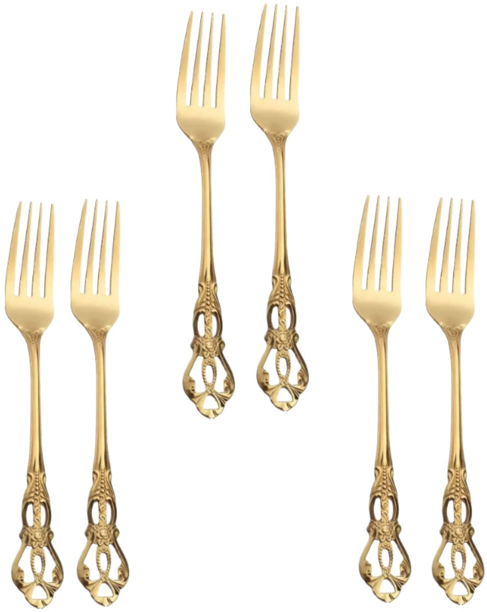 6 stuks RVS taartvorkjes - 13 cm - RVS gebaksvorkjes glans- Koffie- Thee- Gebak servies| klassiek, vintage