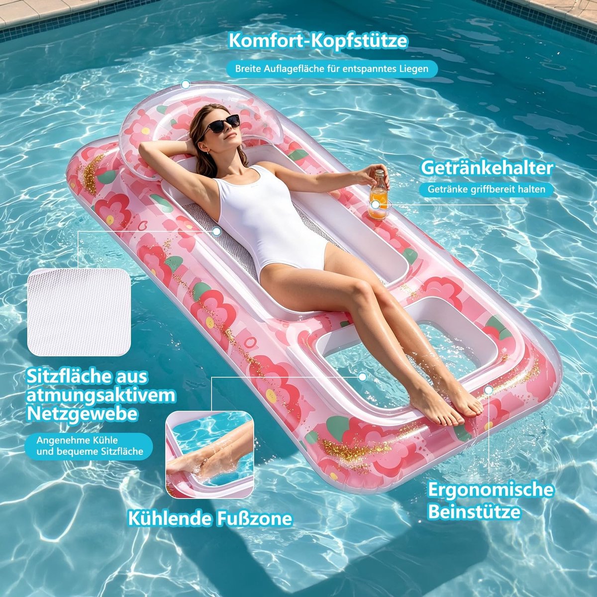 Solidchoice - Opblaasbare Lounger met Kussen en Drinkhouder voor Ontspanning