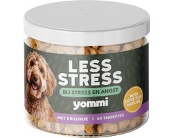 Yommi Less Stress (60st) - Rustgevende Kauwsnoepjes voor Honden - Kalmeert op Spannende Momenten Zonder je Hond Suf te maken. - Met L-Theanine & Kamille