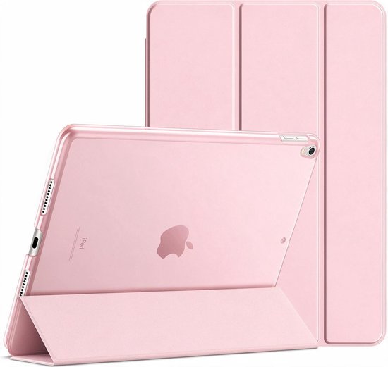 Roze tablethoes voor iPad 10.2 (7e, 8e, 9e generatie), met opvouwbaar stand-ontwerp.