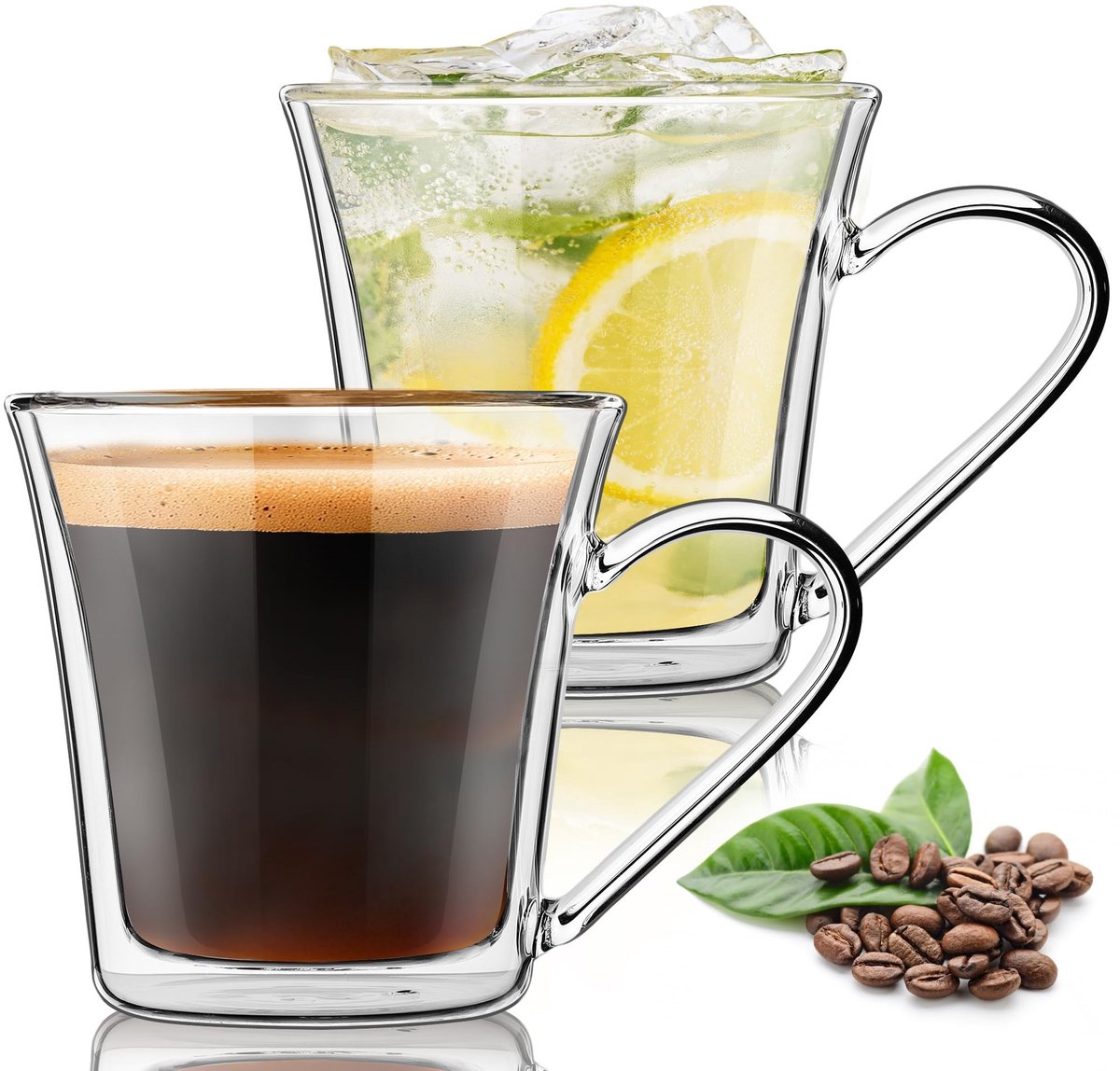 Solidchoice - Set van 2 Dubbelwandige Cappuccino Glazen met Handvat