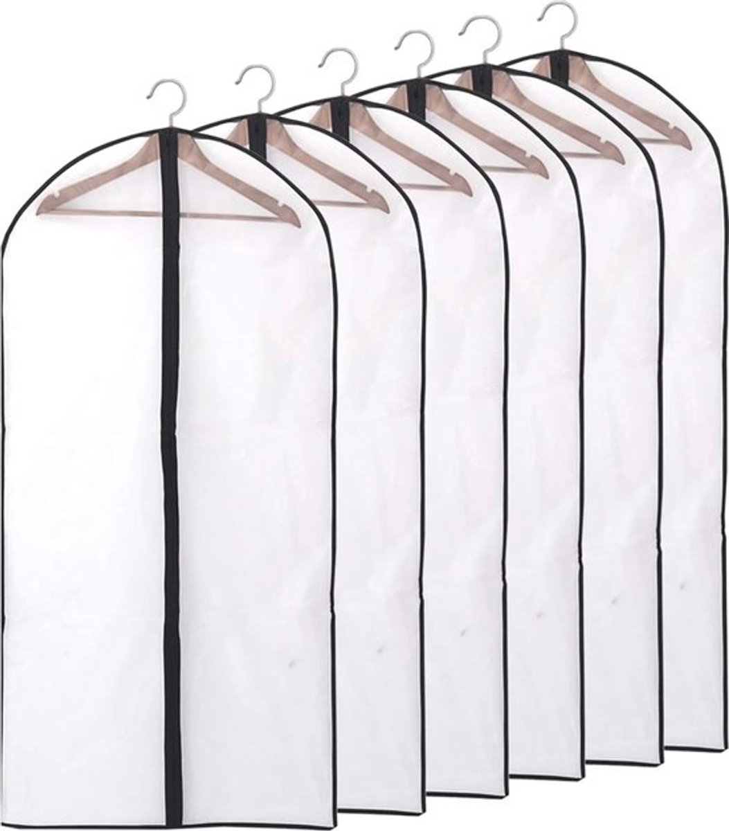 Lange kledinghoezen, set van 6, hoogwaardige kledinghoezen, transparante en ademende stof, geschikt voor het opbergen van pakken, jurken, jassen, overhemden, avondjurken en meer.