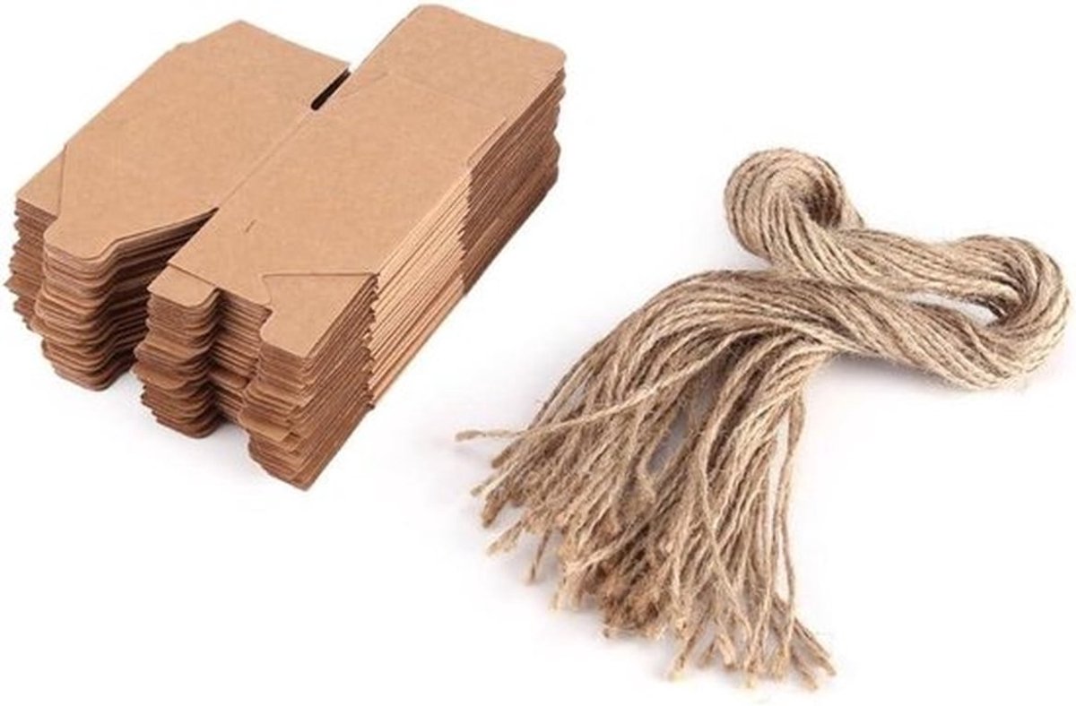 Inpakpapier Geschenkdoos Kraftpapier met Henneptouw - Feestartikelen voor Bruiloft, Baby Douche en Verjaardag - 50 stuks
