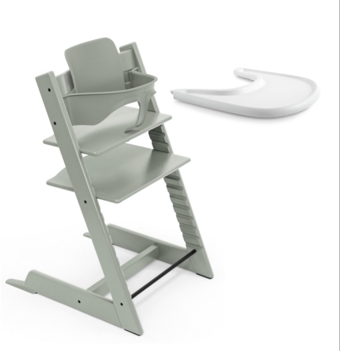 Stokke Tripp Trapp meegroeiende baby- en kinderstoel (Glacier Green) met Baby Set² (Glacier Green) en Tray (Wit)