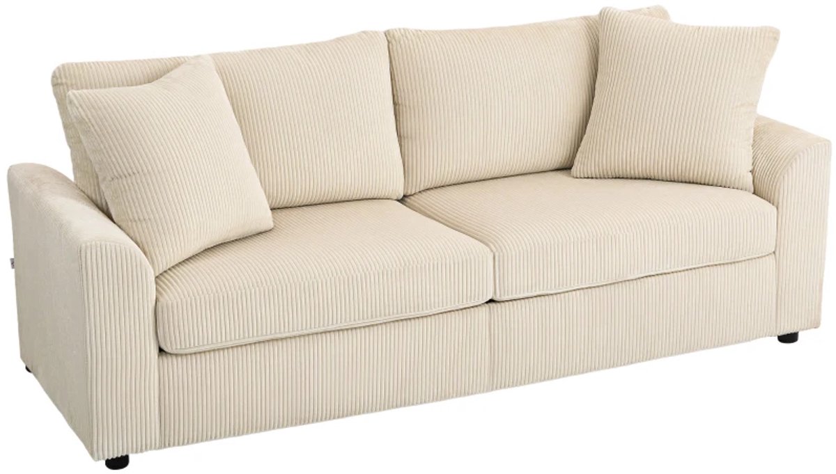 3-zitsbank - Corduroy Bank met Decoratieve Kussens - Voor Woonkamer of Slaapkamer - 212 cm Breed - Crèmewit