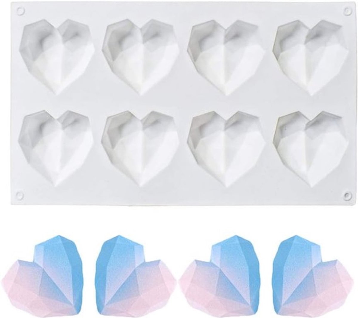 8-grid diamant hartvormige siliconen cake chocolade mal siliconen bakplaat mal geschikt voor DIY cake mousse dessert 3D diamant hartvormige mal geschikt voor snoep, fudge, ijs, zeep, cupcake, cheesecake, gelei