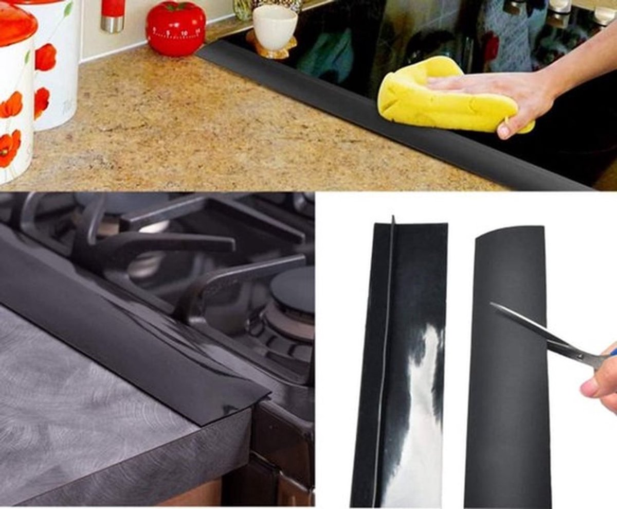 2 stuks - Siliconen kachelspleetstrips - 21 inch silicone kachelsplitafdekking - Keuken oliebestendige en aangroeiwerende afdichtstrip - dicht gemorste vloeistoffen af tussen aanrechtbladen en apparaten - voor fornuis, oven, droger (zwart)