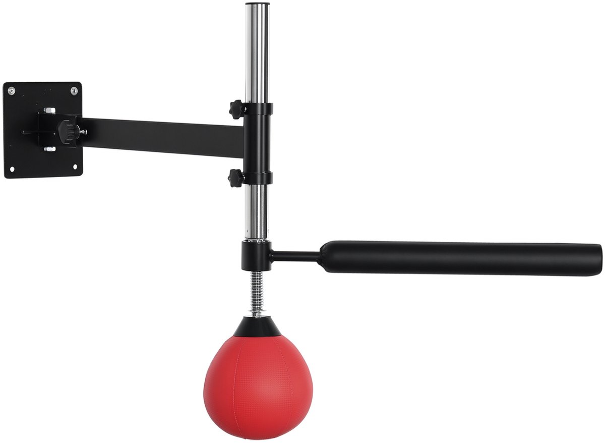 Boksrek met speedball en reflexstang - wandmontage - in hoogte verstelbaar - zwart/rood