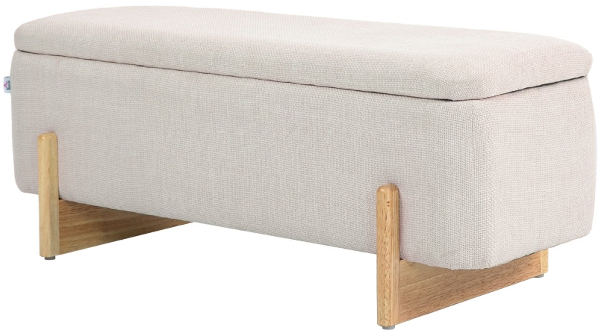 Opbergbank met Verborgen Opbergruimte 111 x 44 x 44,5 cm, Gestoffeerde Zitbank, Opbergpoef, Voetenbank, Zitkist, Linnenlook, Cremewit, voor Woonkamer, Hal en Slaapkamer, Tot 150 kg