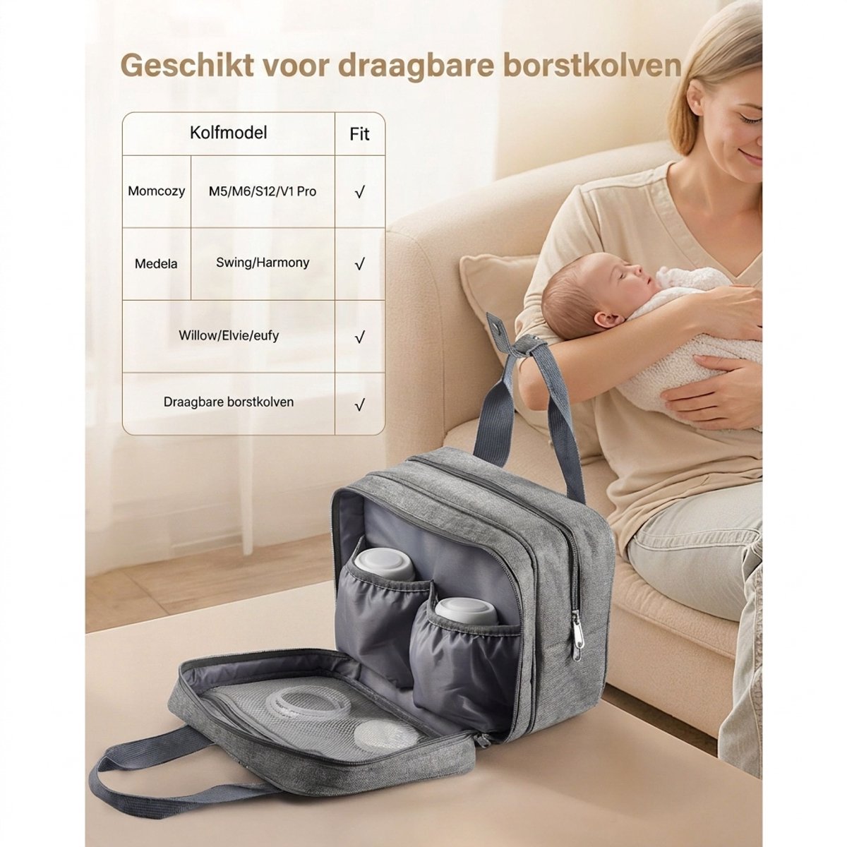 Draagbare Kolftas - Moedermelk Koeltas - Borstkolf Tas - Borstvoedingstas - Geïsoleerd - Waterdicht - Met Koelelement - Voor Werk En Reizen - Opslag - Grijs — cadeau in Cadeau-ideeën - foto 6