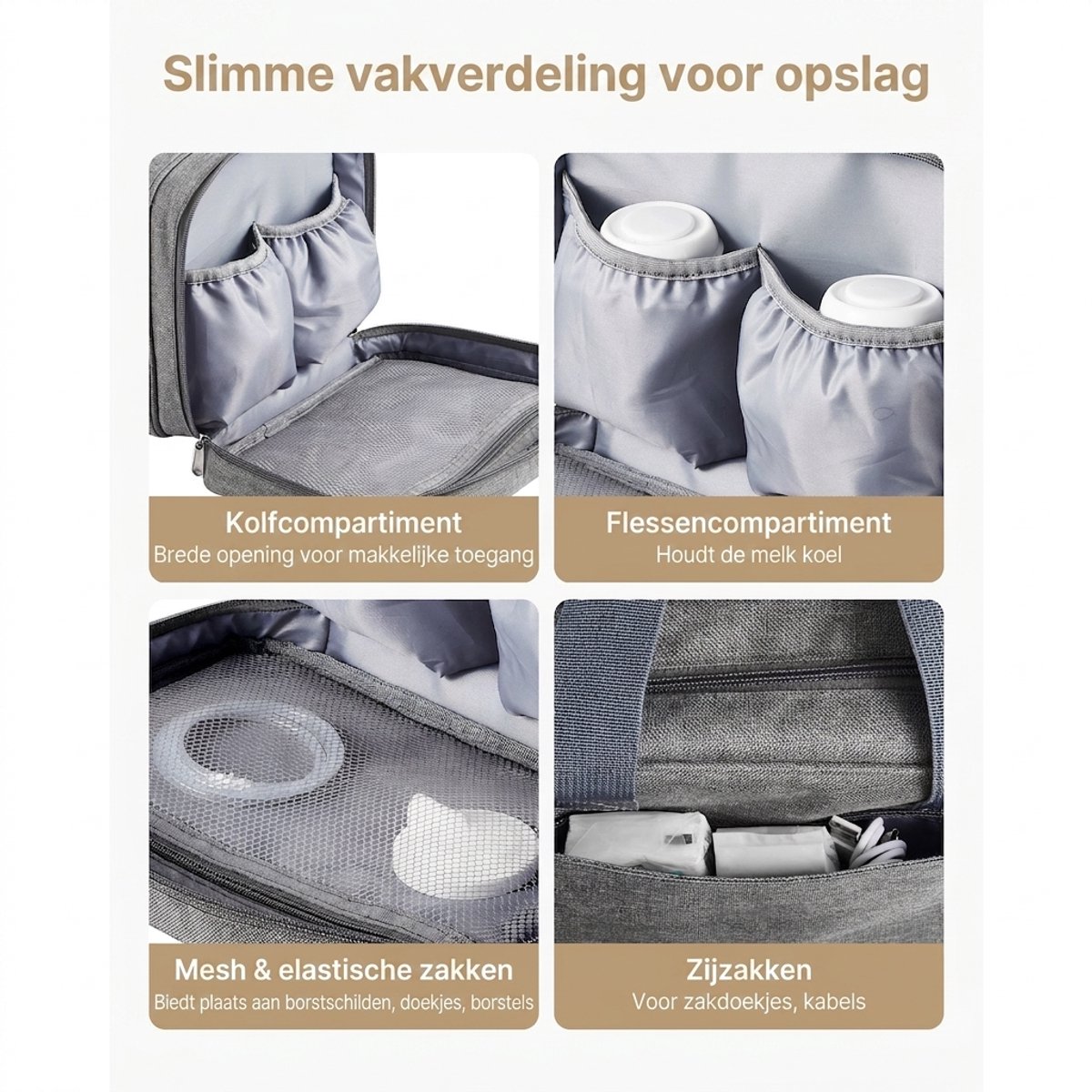 Draagbare Kolftas - Moedermelk Koeltas - Borstkolf Tas - Borstvoedingstas - Geïsoleerd - Waterdicht - Met Koelelement - Voor Werk En Reizen - Opslag - Grijs — cadeau in Cadeau-ideeën - foto 5