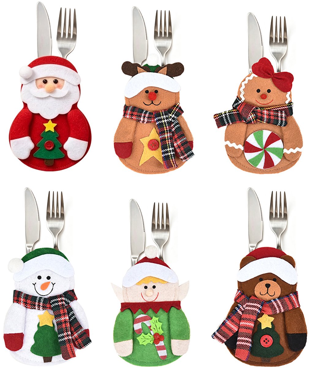 Namajunas - 6 Stusk Bestekbak - Kerst Bestekhouder - Kerst Kerstdecoratie - Tafel Bestek Zakjes Kerstdiner - Bestekzakjes - Bestekhouders kerst - Woondecoratie - Kerstdecoratie - Diner - Voor Bestek - Cadeau voor Kerst