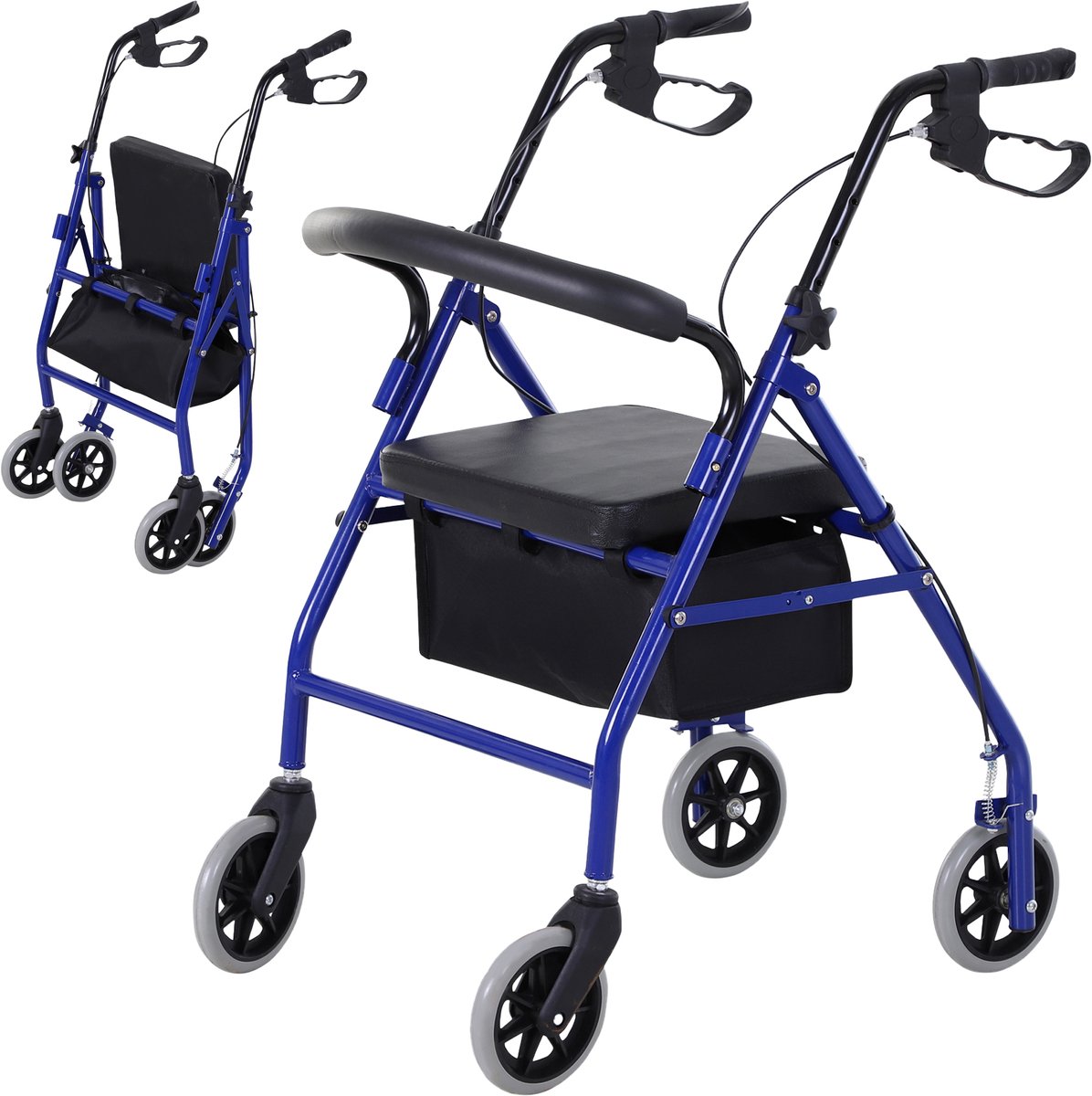 HOMCOM Rollator Walker - Metaal - 56x75x87cm - Blauw