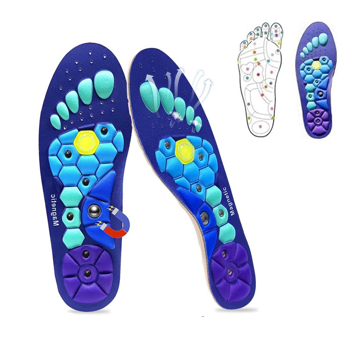 Magnetische inlegzolen S – 25,5 cm（EU35-EU39) – acupressuur-inlegzolen met magneten – met voetboogsteun, op maat te knippen, geschikt voor zowel mannen als vrouwen