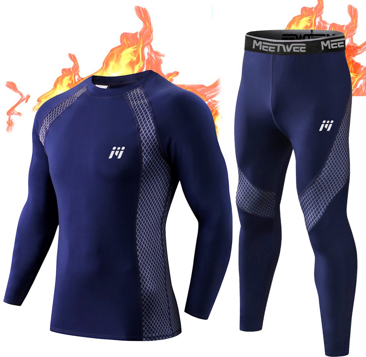 Thermo Ondergoed set voor Heren : Ademend en Comfortabel Basislaag voor Voetbal, Tennis, Skiën, Hardlopen en Outdooractiviteiten-Blauw-XXL
