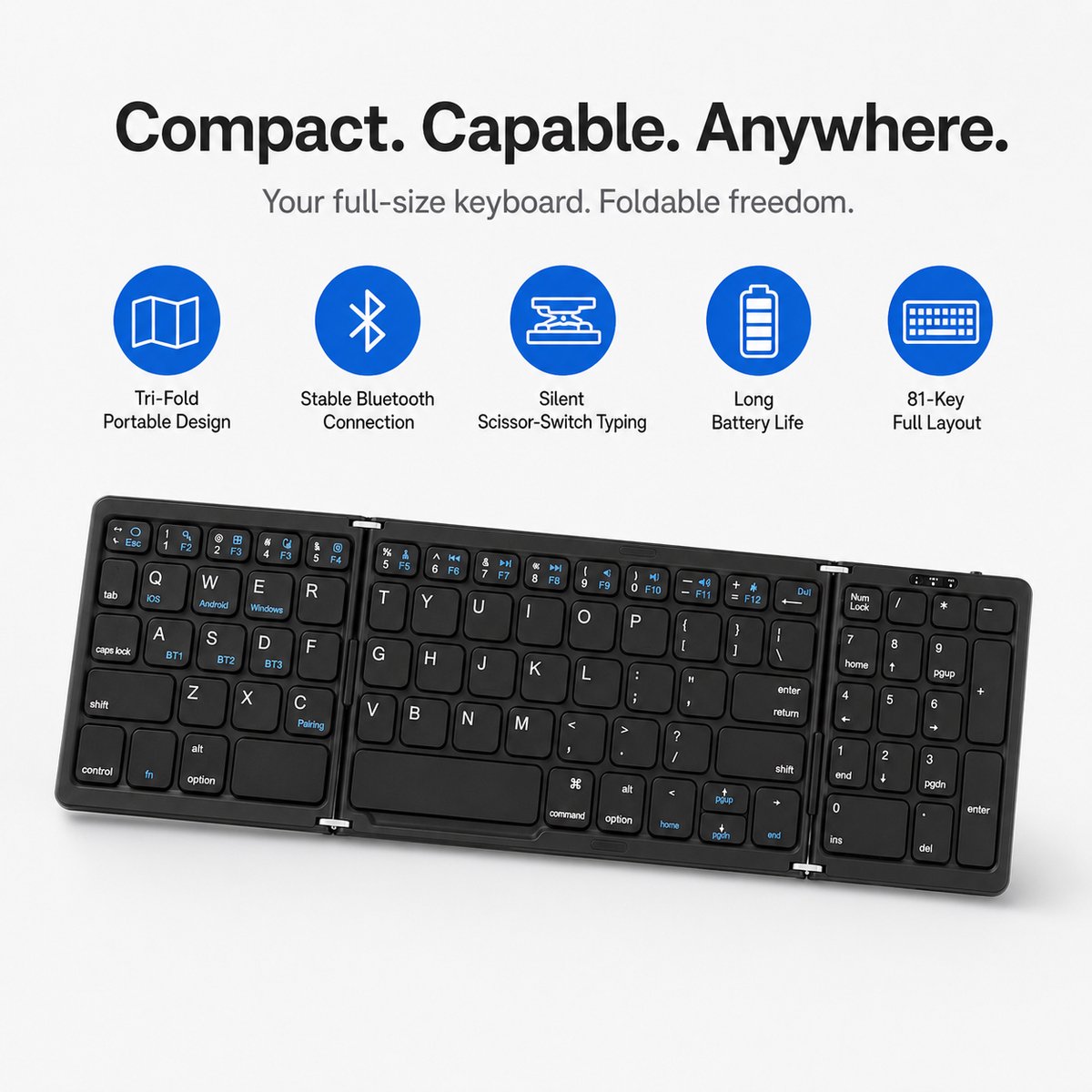 Opvouwbaar Toetsenbord - Bluetooth Keyboard - Stabiele Verbinding - Stom - Lange Batterijduur - Voor Tablet Smartphone Laptop Pc Ios Android (zwart) — cadeau in Elektronica - foto 2