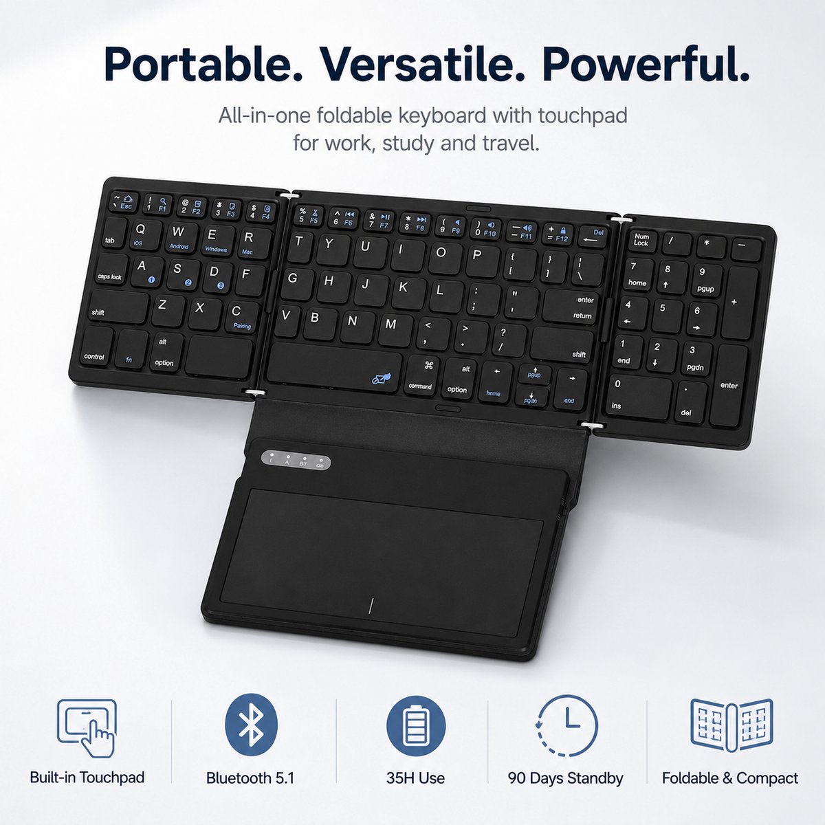 Opvouwbaar Toetsenbord - Bluetooth Keyboard - Met Touchpad - Stom - Lange Batterijduur - Voor Tablet Smartphone Laptop Pc Ios Android (zwart) — cadeau in Elektronica - foto 2