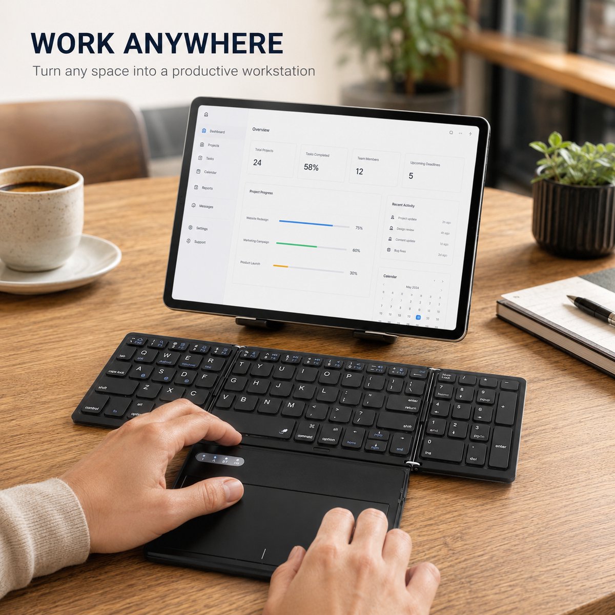 Opvouwbaar Toetsenbord - Bluetooth Keyboard - Met Touchpad - Stom - Lange Batterijduur - Voor Tablet Smartphone Laptop Pc Ios Android (zwart) — cadeau in Elektronica - foto 5