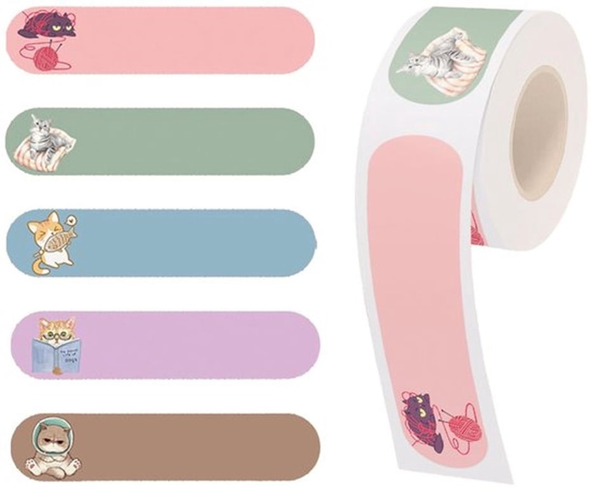 Mini-etiketten voor labelprinter - Zelfklevende labels - Kleurvolle kattenvormen - 12x55mm - Multifunctionele tape - Ideaal voor kantoor en thuis