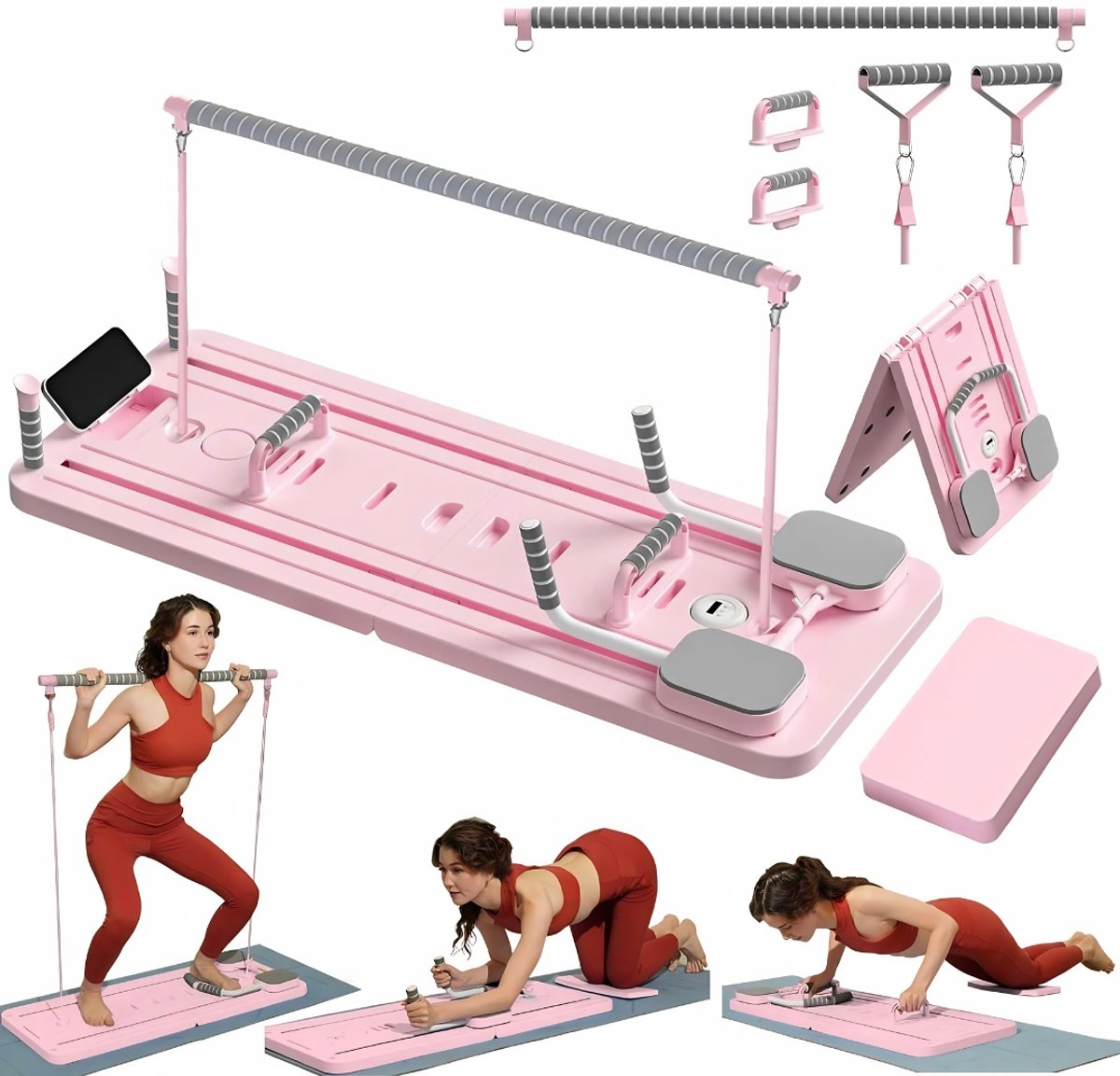 Lìon® Pilates Board - Pilates Board Reformer - Pilates Bord - Roze - 106cm x 40cm x 7cm